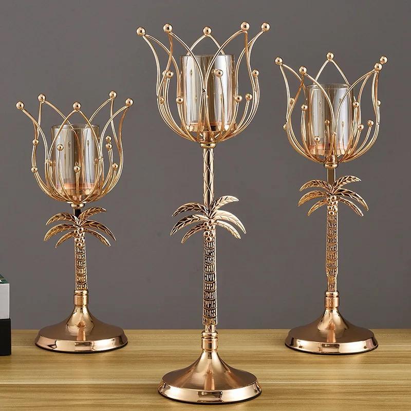 Gold Palm Tree Hurricane Candle Holder - Large